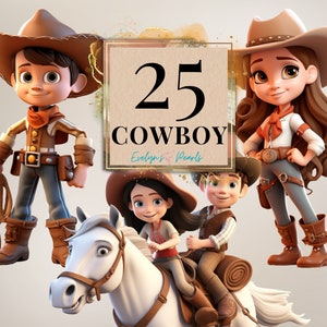 Cowboy, Clipart, Cowgirl PNG Western Clipart, Pferd PNG Cowboy, niedlicher Charakter Clipart PNG, niedlich Sublimation | Kommerzielle Nutzung Clipart Transparent