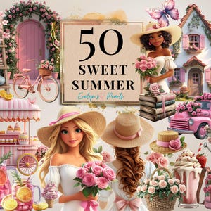 Dulce verano Clipart Verano rosa PNG Floral rosa Cottagecore Clipart Campo PNG Verano, Picnic Clipart / Uso comercial Clipart