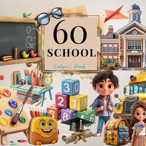 Clipart escolar Lindo PNG escolar Paquete de clipart de regreso a clases Gráficos para niños Decoración del aula PNG Libro I Uso comercial Clipart Transparente