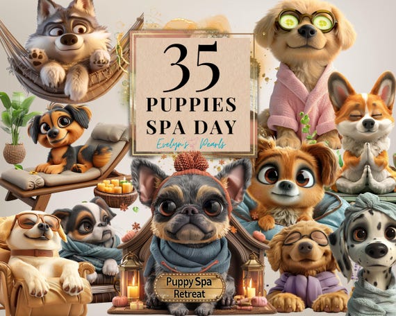 Puppies Clipart Cute Puppy Spa Day PNG Dog Breed Clipart Cartoon Animals PNG Dog Lover Clipart Cute Dog |Commercial Use Clipart Transparent
