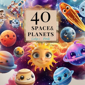 Espacio Clipart Planetas PNG Astronauta Clipart Estrella fugaz PNG Cielo Clipart Cohete PNG Vivero Arte de la pared / Uso comercial Clipart Transparente