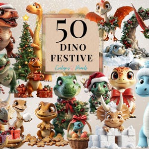 Dinossauro Clipart Festivo Dinossauro PNG T-Rex Clipart Bonito Animal PNG Berçário Parede Clipart Inverno Dino | Uso Comercial Clipart Transparente