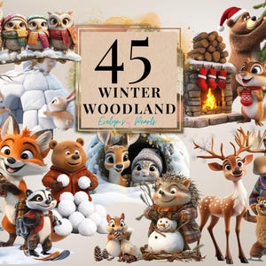 Animais de Inverno Clipart Floresta de Inverno PNG Clipart de Floresta Gelada Decoração Sazonal PNG Clipart Festivo | Clipart de Uso Comercial Transparente