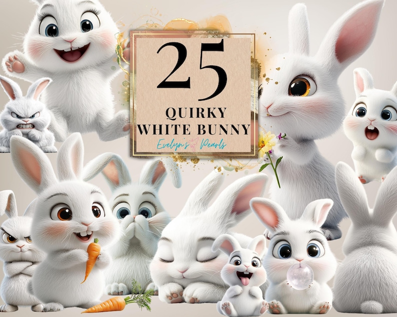 Funny White Rabbit Quirky White Bunny Clipart Funny White Rabbit PNG Spring Bunny Clipart ...