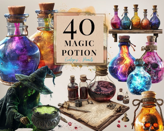Magic Potion Clipart Magic Pot PNG Spooky Clipart Scary Gothic Decor Clipart Spooky Witch PNG Magic Book |Commercial Use Clipart Transparent