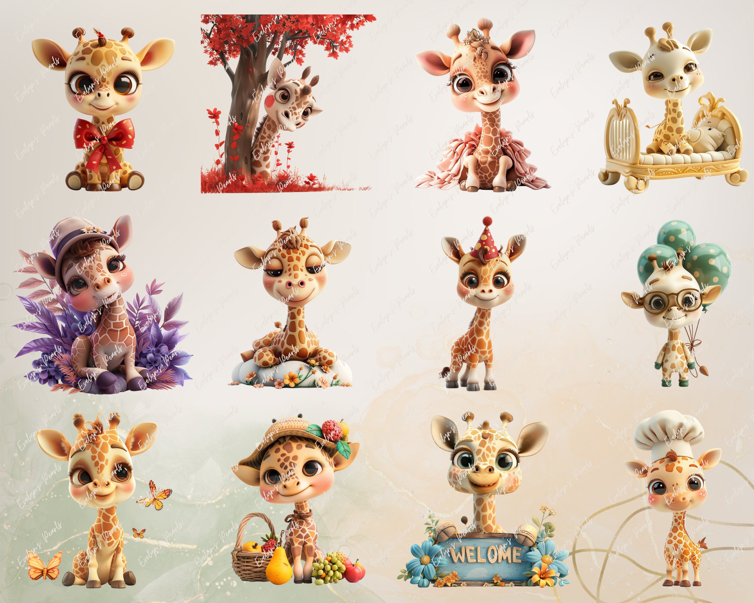 Giraffe Clipart Cute Baby Giraffe PNG Nursery Decor Clipart Safari ...