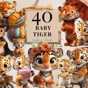 Tygrys Clipart Dziecko Tygrys PNG Dziecko Zwierzę Clipart Uroczy Safari Animal Clipart Sztuka Ścienna Do Przedszkola PNG Dżungla | Użytek Komercyjny Clipart Przezroczysty