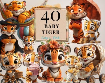 Tiger Clipart Baby Tiger PNG Baby Animal Clipart Cute Safari Animal Clipart Nursery Wall Art PNG Jungle | Commercial Use Clipart Transparent