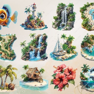Tropisk ö PNG Natur Clipart tropisk strand PNG Sommar Clipart Resor PNG Vattenfall Clipart Hav | Kommersiellt bruk Clipart Transparent bild 5