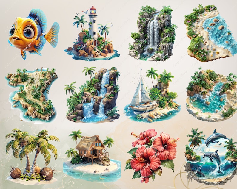 Tropisk ö PNG Natur Clipart tropisk strand PNG Sommar Clipart Resor PNG Vattenfall Clipart Hav | Kommersiellt bruk Clipart Transparent bild 5