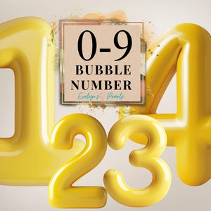 Nummers, clipart, 3D-bubbelnummers, png, 0-9, gele cijfers, png, verjaardagsnummer, clipartkaart, png, plakboek | Clipart transparant voor commercieel gebruik