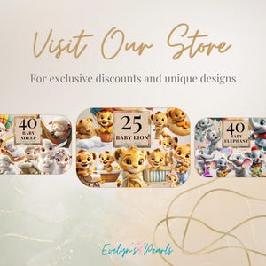 May include: Three images of baby animal themed cake toppers. The first image shows a group of baby sheep cake toppers with the text "40 Baby Sheep". The second image shows a group of baby lion cake toppers with the text "25 Baby Lion". The third image shows a group of baby elephant cake toppers with the text "40 Baby Elephant".
