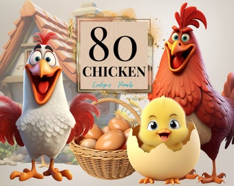 Chicken Clipart Rooster PNG Chicks Clipart Cute Bird PNG Children Clipart Animal PNG Hen Clipart Farm | Commercial Use Clipart Transparent