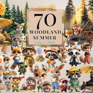 Wald Sommer Clipart Waldtiere PNG Waldtiere PNG Waldtiere PNG Bär, Hirsch, Fuchs, Eichhörnchen, Cottage | Kommerzielle Nutzung Clipart