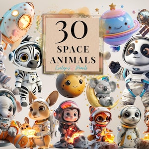 Tiere Clipart Weltraum Tiere PNG Niedliche Tiere Clipart Astronaut Geburtstag PNG Kinderzimmer Wand Kunst Clipart | Kommerzielle Nutzung Clipart Transparent