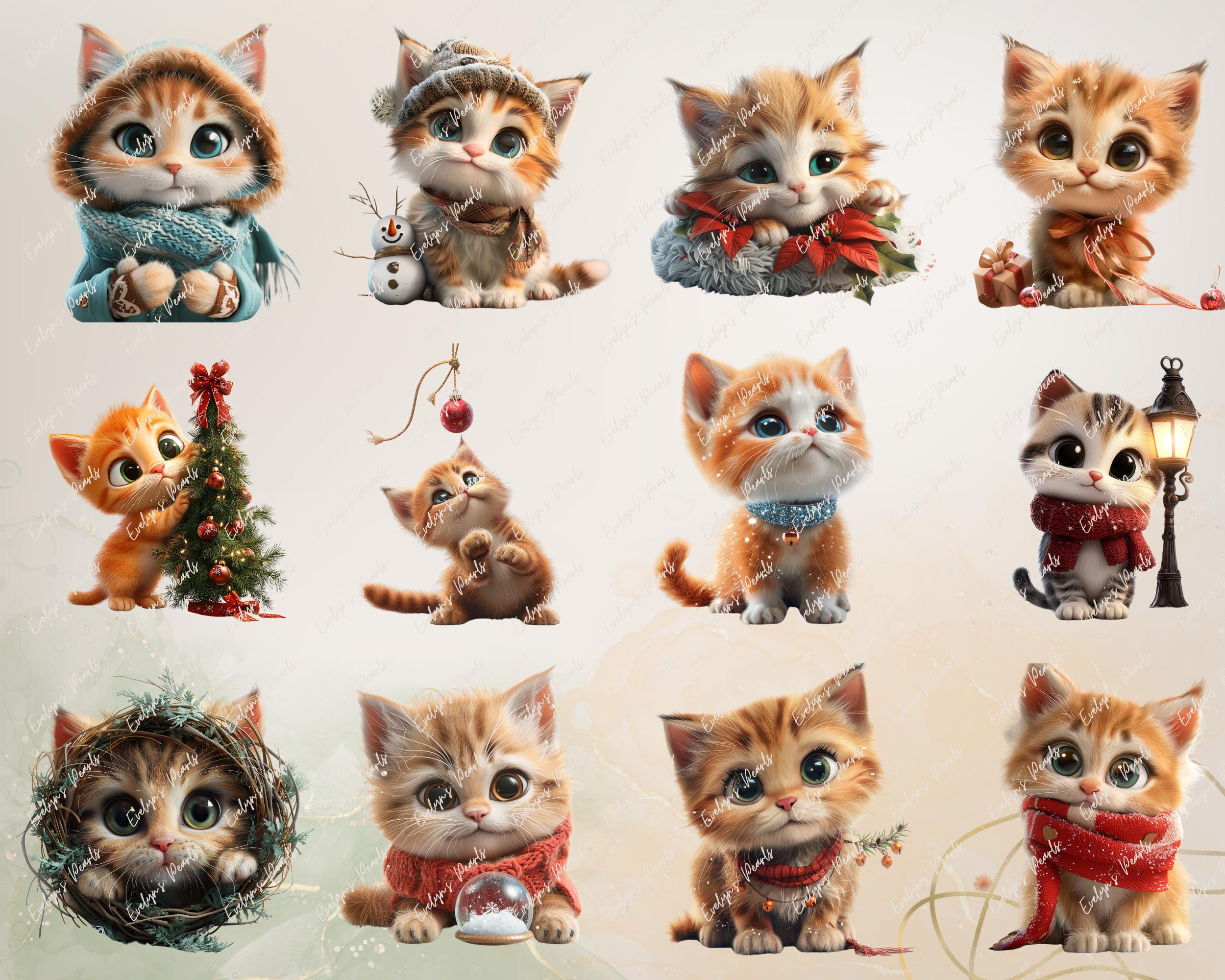 Winter Cat Clipart Festive Kitten PNG Cute Cat Clipart Animal PNG ...