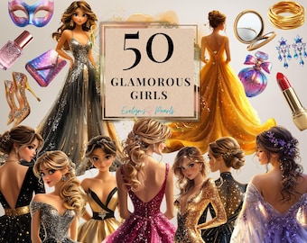 Glamour Girl Clipart Fashion illustration Party Girl Clipart Fashion Girl, Glam Prom Dress PNG Make up | Commercial Use Clipart Transparent