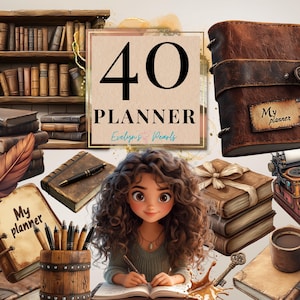Planificador Clipart Planificador Vintage PNG Diario Clipart Planificador Chica Amante del Planificador Clipart Pegatina de Planificador / Uso Comercial Clipart Transparente