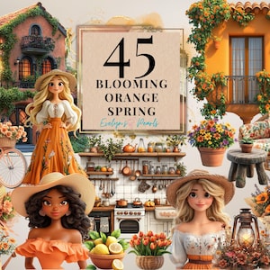 Blühende Orange Frühling Clipart Land Frühling PNG Cottage Clipart Blumen Frühling PNG Tulpen Blumen Clipart | Kommerzielle Nutzung Clipart