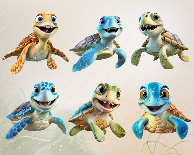 Expressive Turtle Sea Turtle Clipart Sea Life PNG Sea Creature Clipart Under the Ocean ...