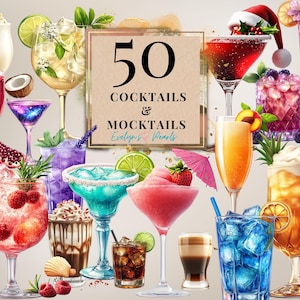 Cocktail e analcolici Clipart Bevande estive PNG Cocktail di nozze Clipart Frullati PNG Clipart Adesivo stampabile / Uso commerciale Clipart