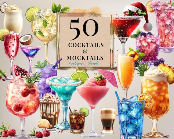 Cocktails & Mocktails Clipart Summer Drinks PNG Wedding Cocktails Clipart Milkshakes PNG Clipart Printable Sticker | Commercial Use Clipart