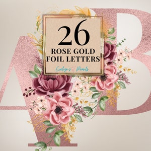 Clipart de lettres feuille d'or rose, lettre PNG, carte PNG 26, clipart de lettres florales en or rose, 26 alphabet anglais | Clipart à usage commercial transparent