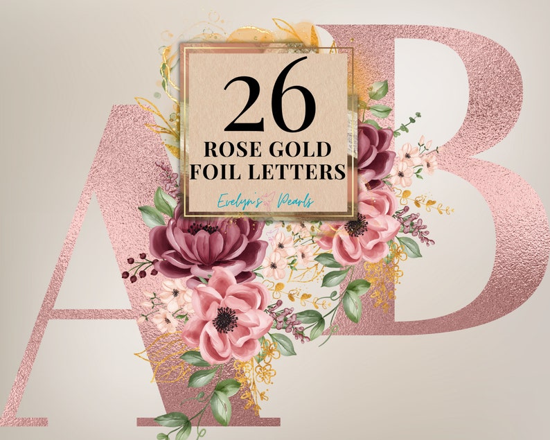 Letra Rodeada Letras Clipart Rosa Oro Lámina Carta PNG Oro Rosa Floral Letras Clipart ...