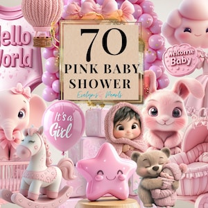 Różowy Baby Shower Clipart To Dziewczynka Clipart Płeć Ujawnienie PNG Dziewczynka Urodziny Clipart Żłobek PNG | Użytek Komercyjny Clipart Przezroczysty