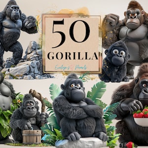 Gorilla Clipart Cute Gorilla PNG Safari Animal Clipart Jungle PNG Zoo Animal Clipart Nursery Art PNG| Commercial Use Clipart Transparent