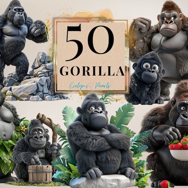 Gorilla Clipart Cute Gorilla PNG Safari Animal Clipart Jungle PNG Zoo Animal Clipart Nursery Art PNG| Commercial Use Clipart Transparent