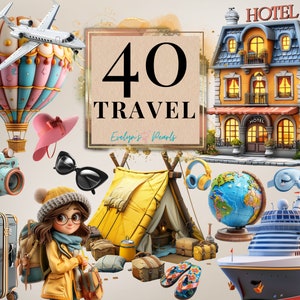 Reise Clipart Urlaub PNG Urlaub Clipart Camping Wandern PNG Sommer Clipart PNG Strand Transport Clipart Abenteuer | Kommerzielle Nutzung Clipart