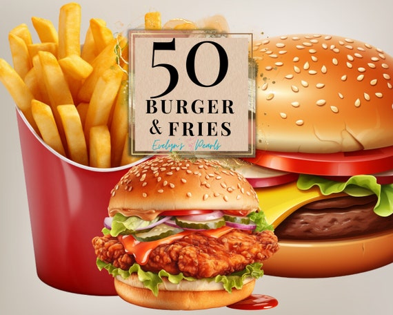 Burger Clipart Fries Clipart Food Clipart Cheese Hamburger PNG Fast Food Clipart PNG Burger PNG Fries | Commercial Use Clipart Transparent
