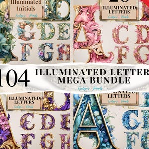 Leuchtbuchstaben Mega Bundle Clipart 104 Floral Buchstaben PNG Englisch Alphabet Clipart Planer Sticker PNG | Kommerzielle Nutzung Clipart
