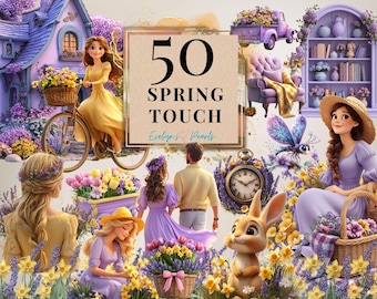 Spring Clipart Countryside Spring PNG Book Lovers Clipart Lavender Spring Garden PNG Spring Cottage PNG | Commercial Use Clipart Transparent