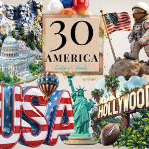 Amerikanisches Wahrzeichen PNG USA Urlaub Reise Clipart Abenteuer PNG Amerikanisches Essen Clipart Amerika Flagge | Kommerzielle Nutzung Clipart