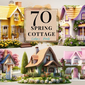 Clipart maison printemps Clipart chalet printemps PNG Clipart maison florale Cottage mignon PNG Clipart saisonnier | Clipart à usage commercial transparent