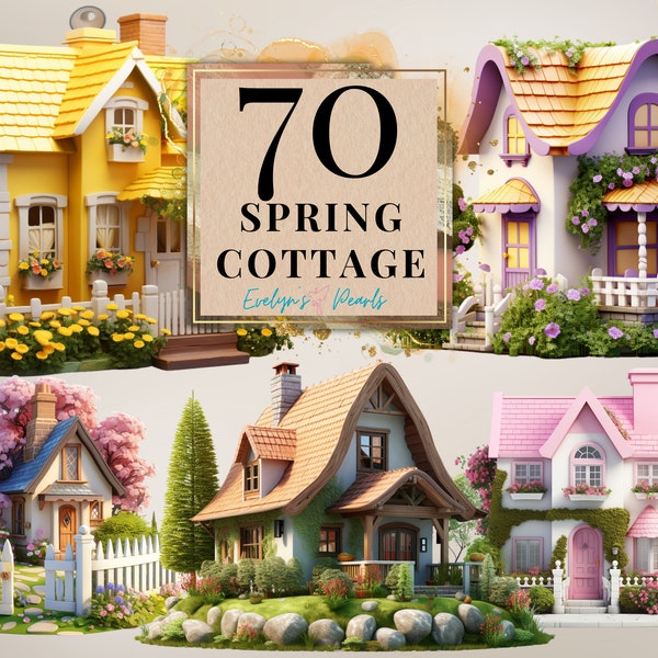 House Clipart Spring Cottage Clipart Spring PNG Floral House Clipart Cute Cottage PNG Seasonal Clipart | Commercial Use Clipart Transparent