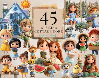 Imágenes prediseñadas de verano estilo cottagecore, imágenes PNG de niños de verano, imágenes prediseñadas de cottagecore lindas, imágenes PNG de animales florales, imágenes prediseñadas de granja rústica, imágenes PNG de primavera / imágenes prediseñadas para uso comercial