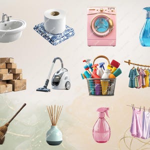 Städning Clipart Vårstädning PNG Städmaterial Clipart Städning, Hemsysslor, Planerare PNG | Kommersiellt bruk Clipart Transparent bild 6
