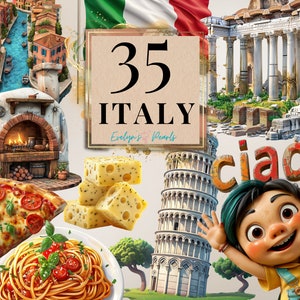 Itália Clipart Marco Italiano PNG Férias Italianas Viagem Clipart Aventura PNG Comida Italiana Clipart Bandeira Italiana | Uso Comercial Clipart
