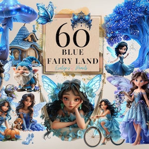 Clipart fée bleu fée pays Clipart fée magique jardin Clipart fée magique forêt PNG chambre d'enfant fée Wall Art | Clipart usage commercial