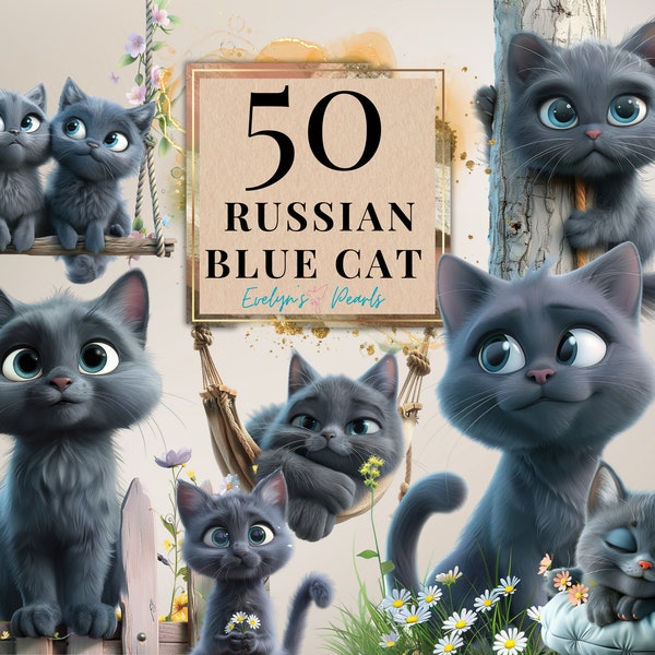 Cat Clipart Russian Blue Cat Clipart Cat Lovers PNG Cartoon Cat Clipart Cute Animal PNG Playing Cat PNG| Commercial Use Clipart Transparent