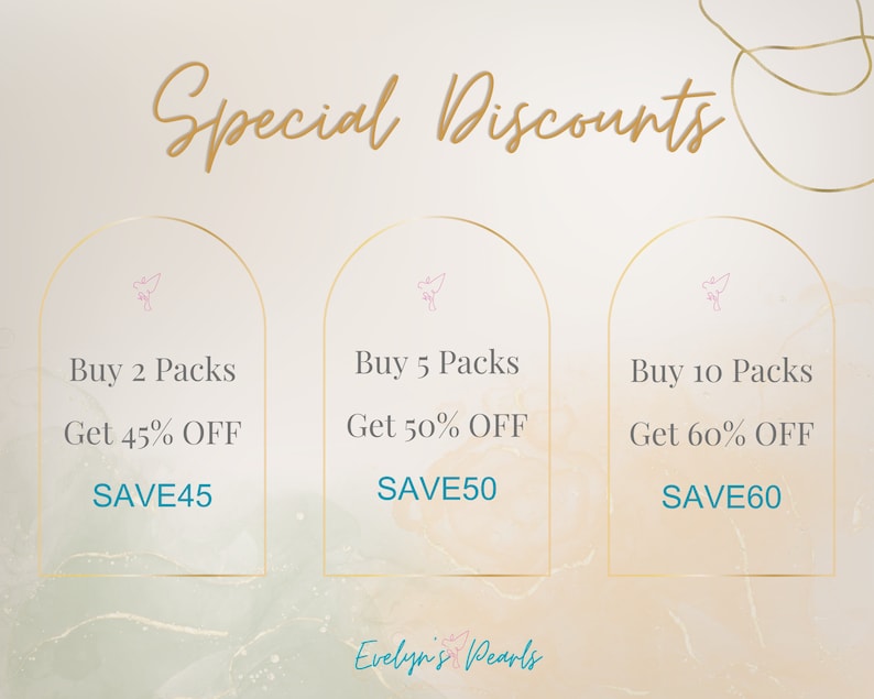 May include: A promotional graphic with the text "Special Discounts" in gold script. It features three arched sections with offers: Buy 2 Packs, Get 45% OFF, Buy 5 Packs, Get 50% OFF, and Buy 10 Packs, Get 60% OFF. The text "SAVE45", "SAVE50", and "SAVE60" are in teal.