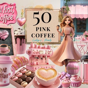 Kaffee Clipart Rosa Kaffee PNG Heißgetränk Clipart Kaffee-Liebhaber PNG Dessert Café Journal Aufkleber | Kommerzielle Nutzung Clipart Transparent