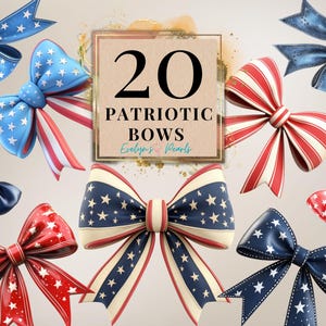 Patriotische Schleife Clipart, rot, weiß und blau Sterne und Streifen Bänder, 4. Juli Schleife Clip Art, festliche USA Bogen Grafiken, hochwertige PNG