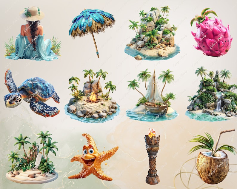 Tropisk ö PNG Natur Clipart tropisk strand PNG Sommar Clipart Resor PNG Vattenfall Clipart Hav | Kommersiellt bruk Clipart Transparent bild 4