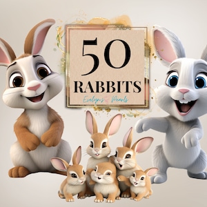 Kaninchen Clipart Niedliches Kaninchen PNG Cartoon Bunnies Clipart Waldtier Clipart Frühling PNG Floral Bonnie | Kommerzielle Nutzung Clipart Transparent