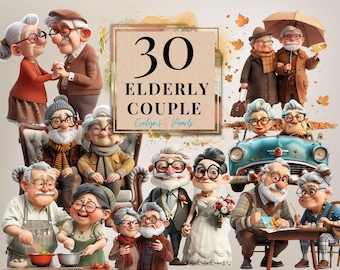 Elderly Couple Clipart Cute Old Happy Couple Clipart Romantic Grandparent PNG Whimsical Old Couple PNG Quirky Oldy | Commercial Use Clipart