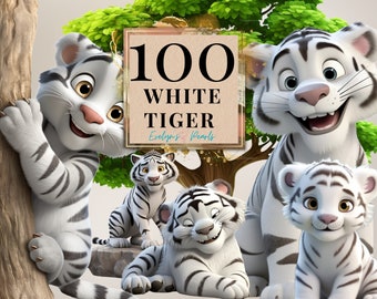 Tiger Clipart White Tiger PNG Animal Clipart Safari Animal PNG Cartoon Clipart Cute Animal PNG Jungle | Commercial Use Clipart Transparent